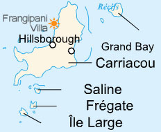 Location of the Frangipani-Villa in Carriacou
